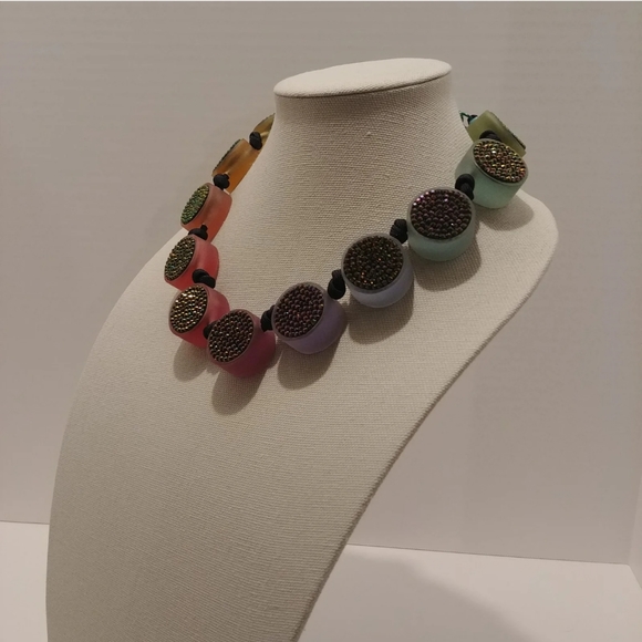 Handmade Crystal Necklace Iridescent Rainbow Oil Slick Pave - Picture 4 of 4